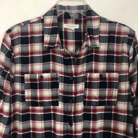 Beach Lunch Lounge 1/2 Button Plaid Women's Shirt - Picture 3 of 10